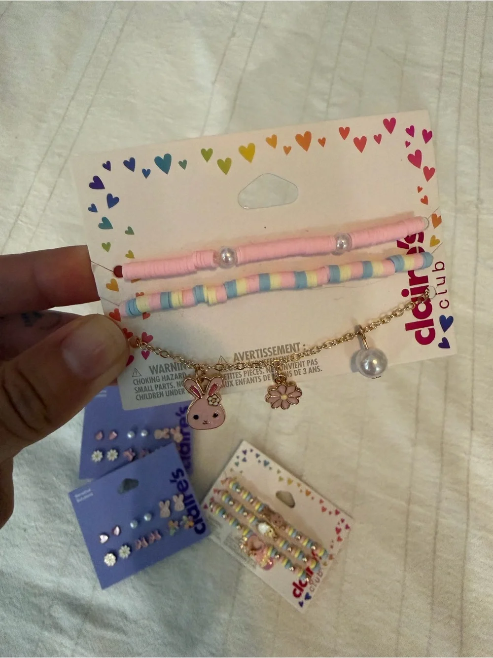 Claire's Kids Pastel Pink & Multicolor Easter Earrings and Bracelet Set